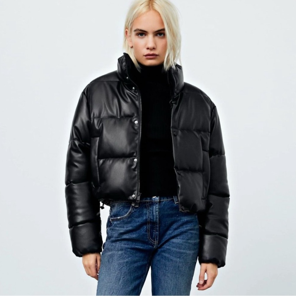 ZARA FAUX LEATHER PUFFER JACKET.  Feels like butter!  Size S.